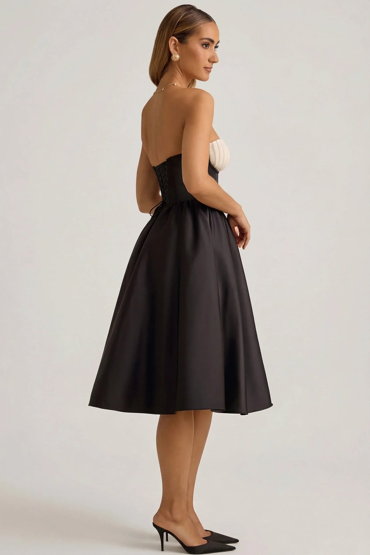 Strapless Corset Midi Dress in Black