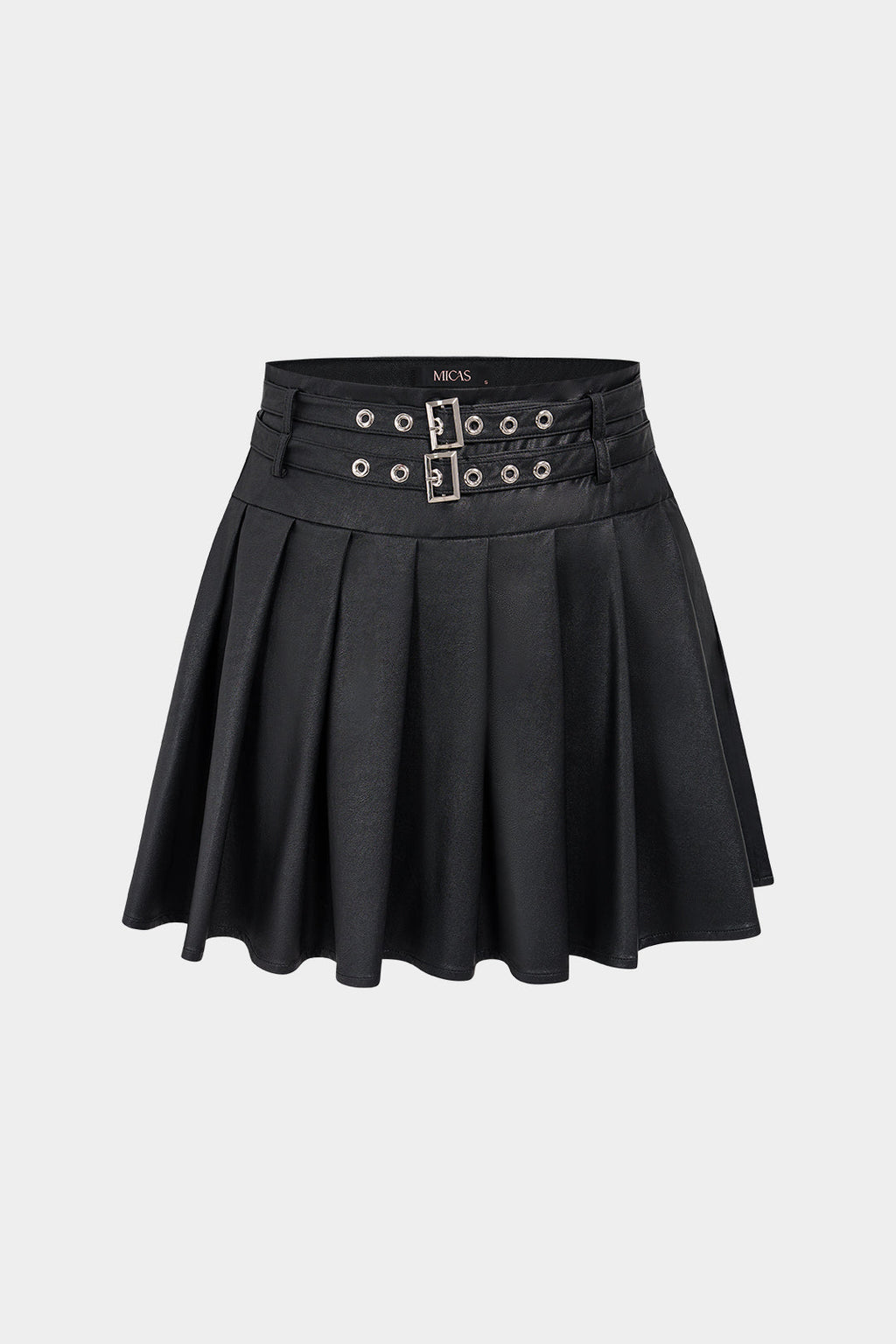 DressNovel Faux Leather Metallic Belted Mini Skirt