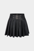 DressNovel Faux Leather Metallic Belted Mini Skirt