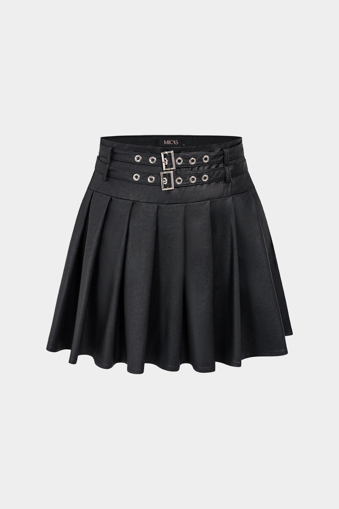 DressNovel Faux Leather Metallic Belted Mini Skirt
