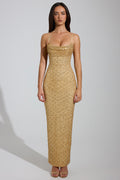DressNovel Cowl-Neck Maxi Dress in Gold