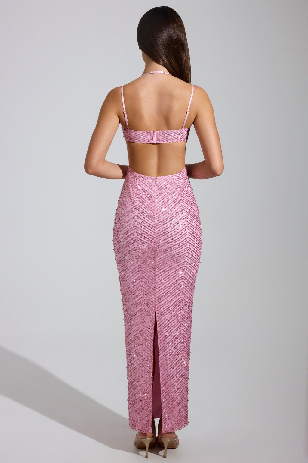 DressNovel Cowl-Neck Maxi Dress in Pink
