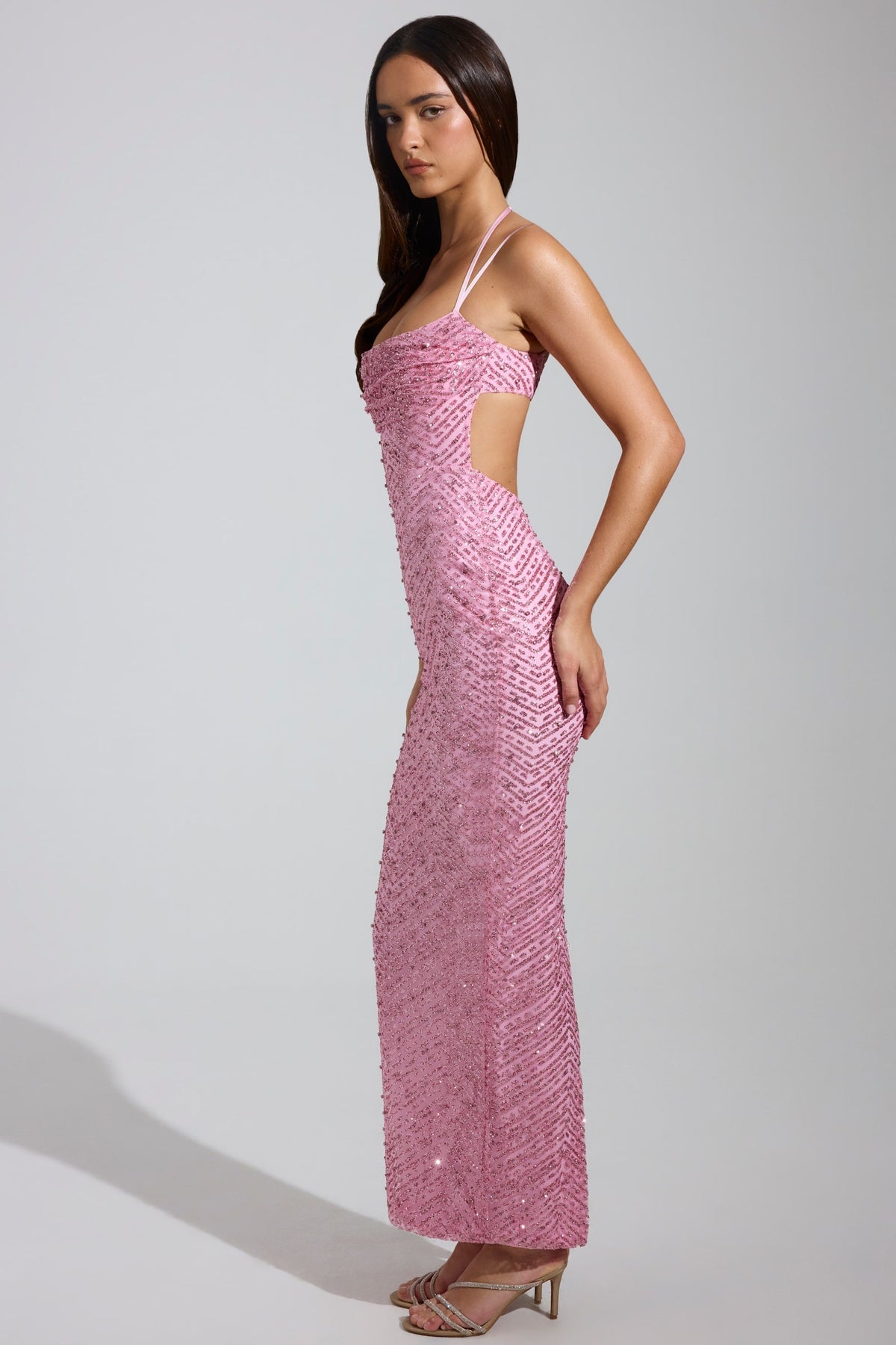 DressNovel Cowl-Neck Maxi Dress in Pink