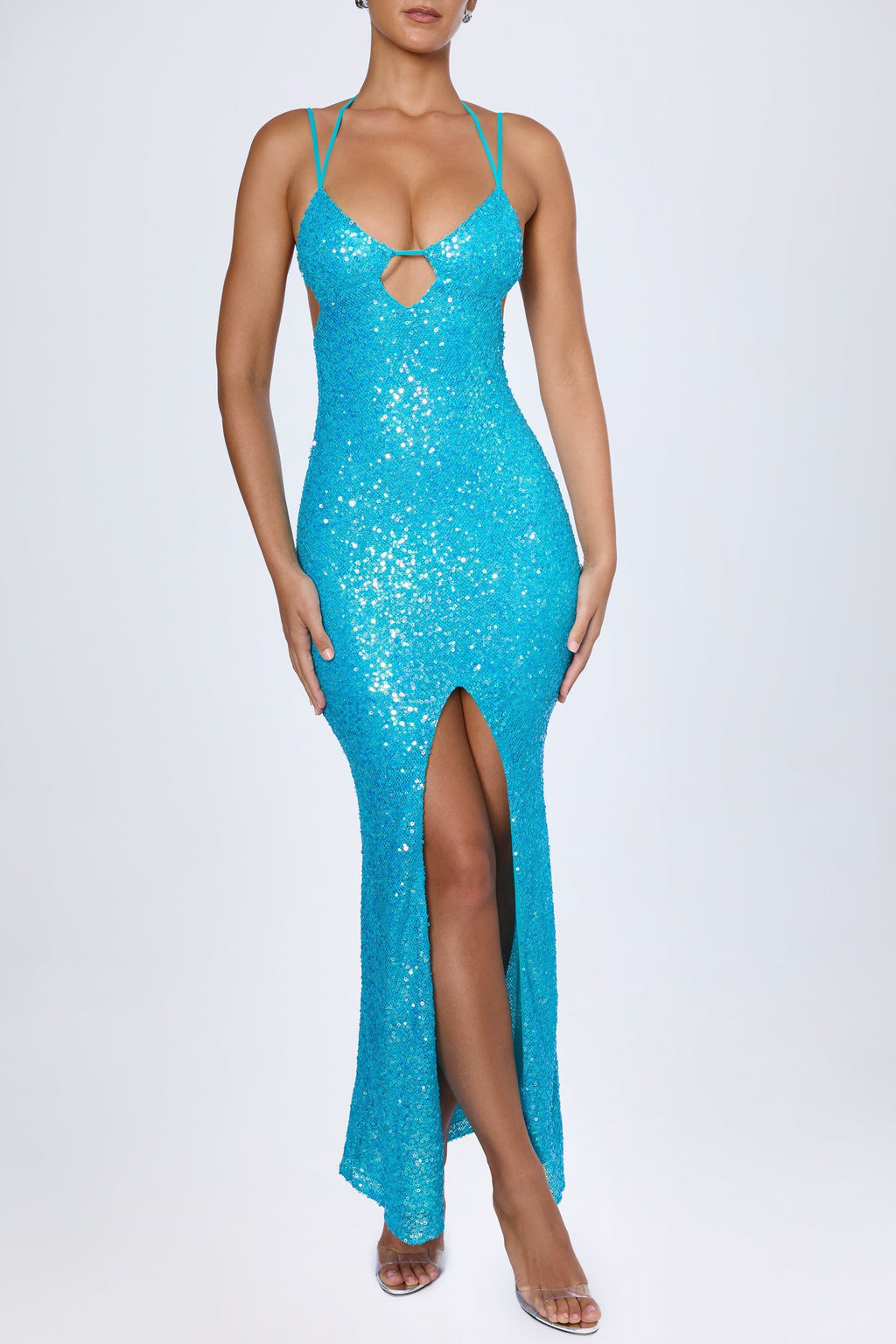 DressNovel Cut-Out Halterneck Maxi Dress in Turquoise