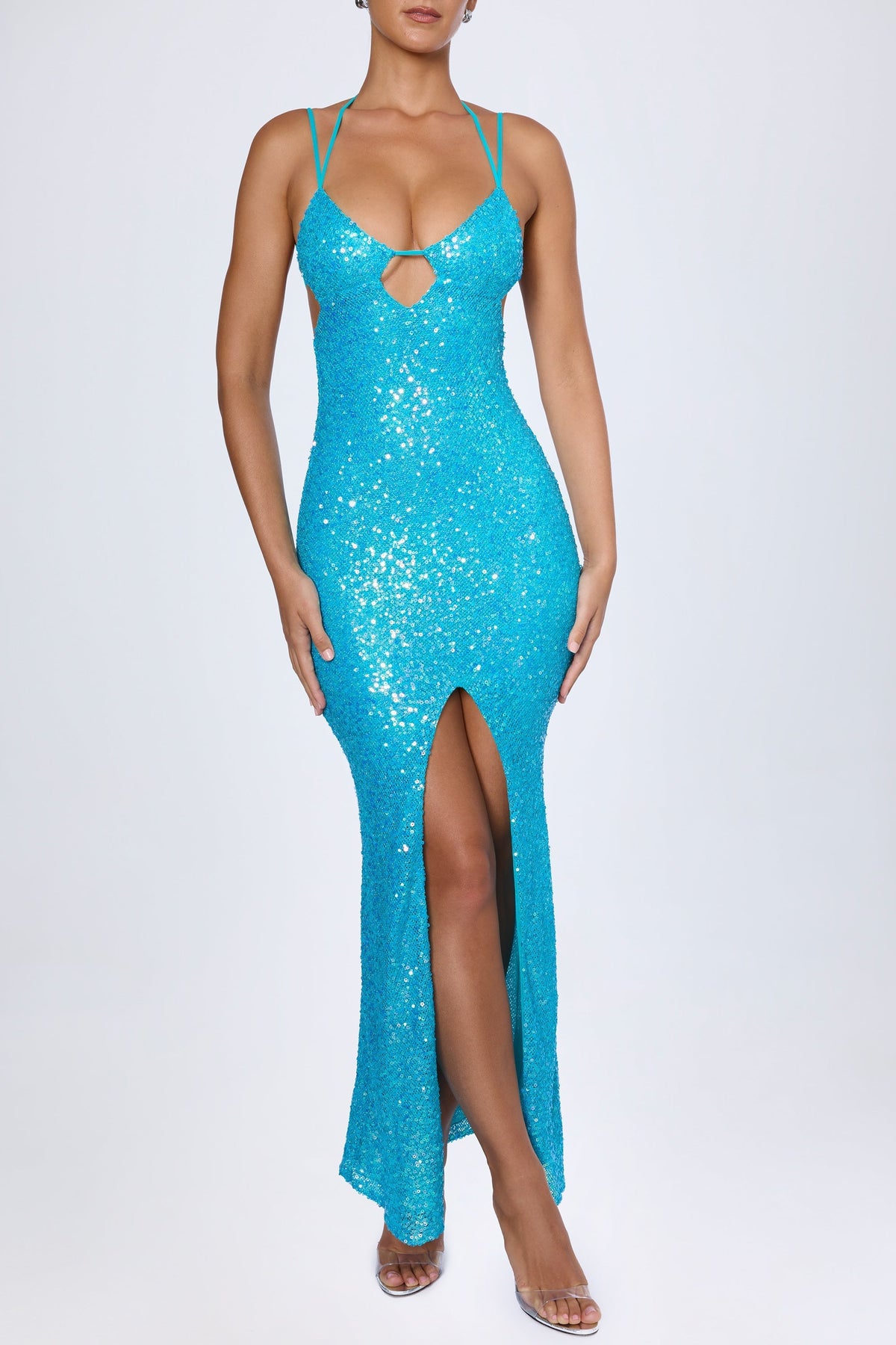 DressNovel Cut-Out Halterneck Maxi Dress in Turquoise