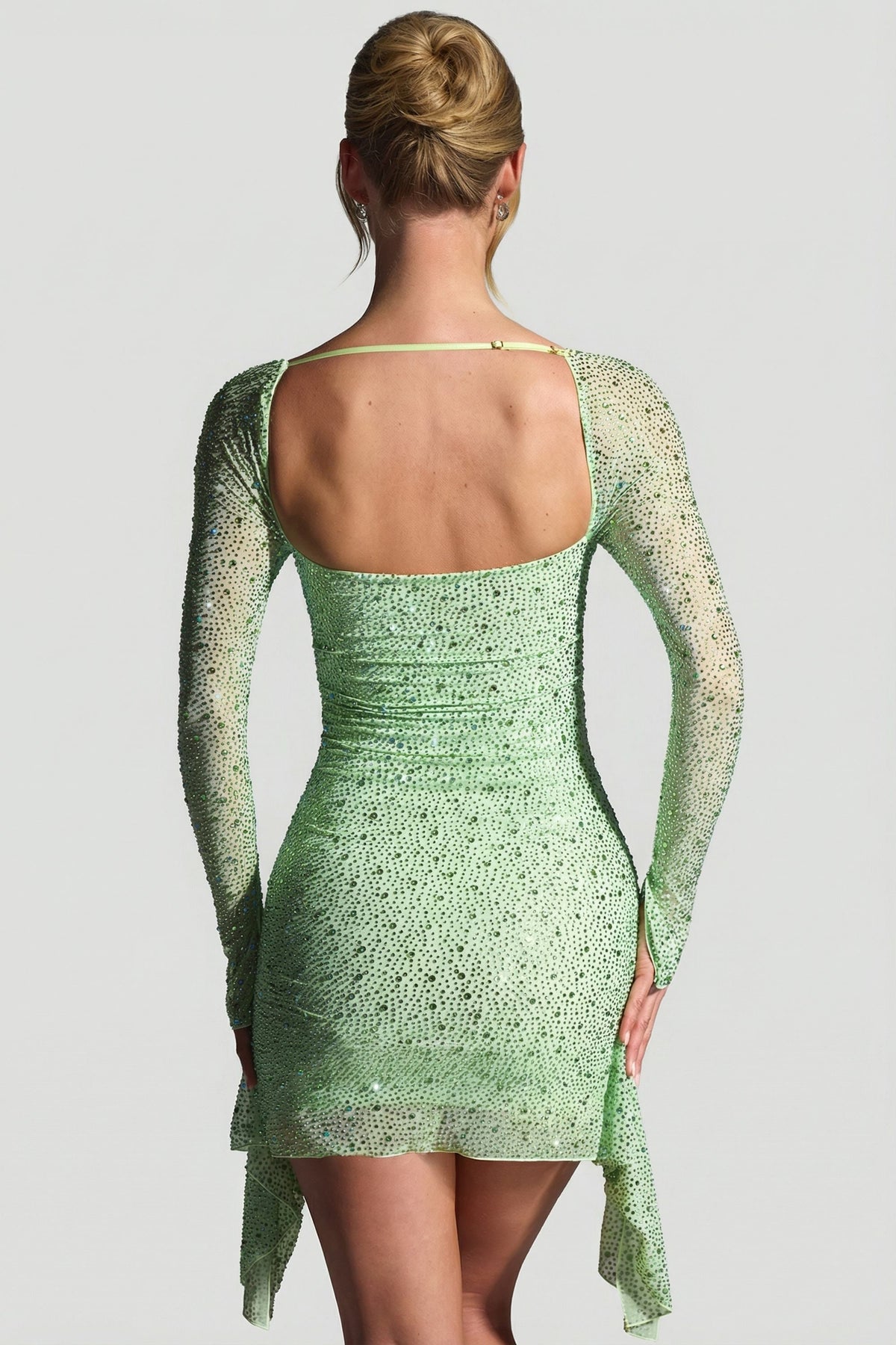 DressNovel Draped Cowl-Neck Mini Dress in Pistachio