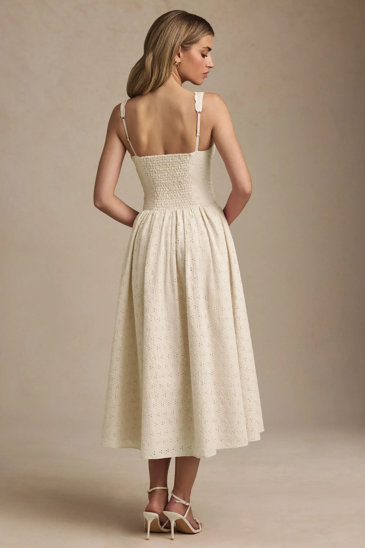DressNovel Broderie Anglaise Bow-Detail A-Line Midaxi Dress in Ivory