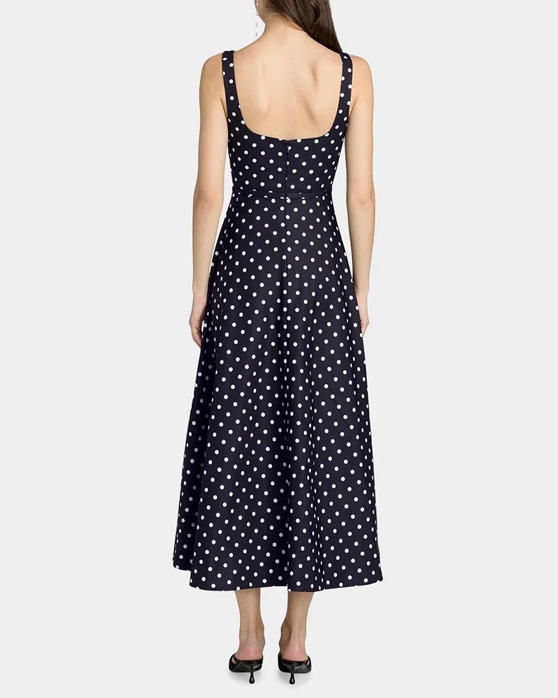 DressNovel Silk Polka Dot A Line Midi Dress