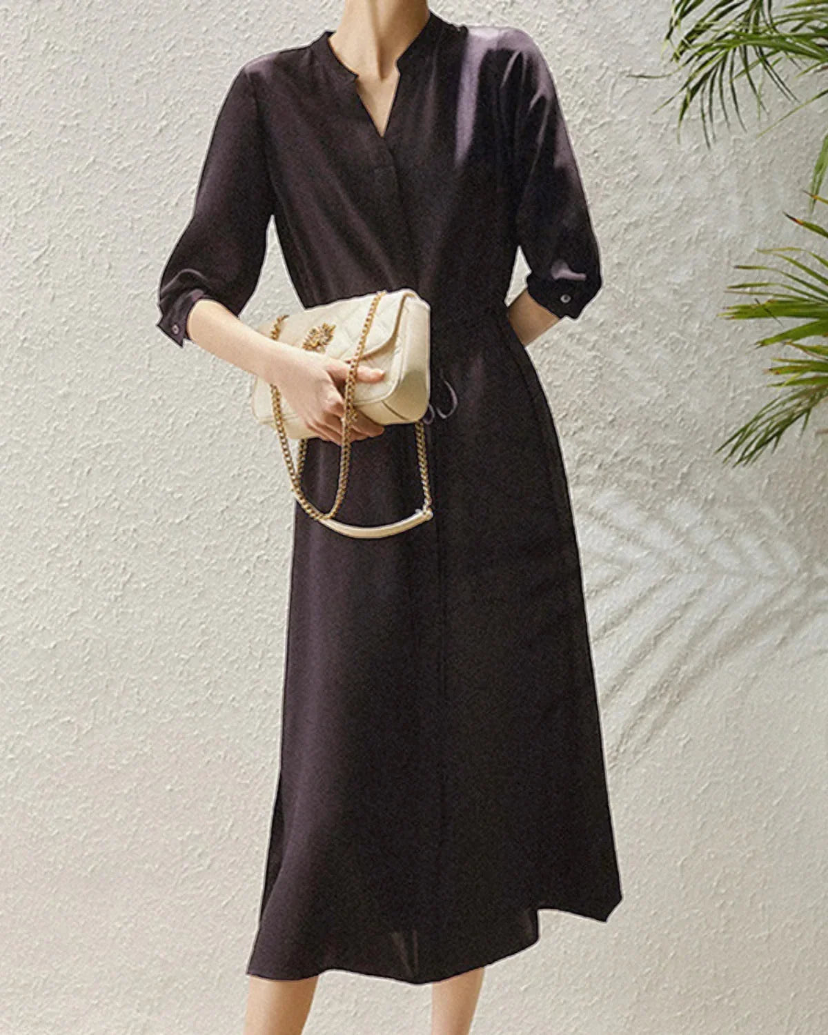 DressNovel 30 Momme Silk Drawstring Midi Shirt Dress