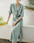 DressNovel 30 Momme Silk Drawstring Midi Shirt Dress