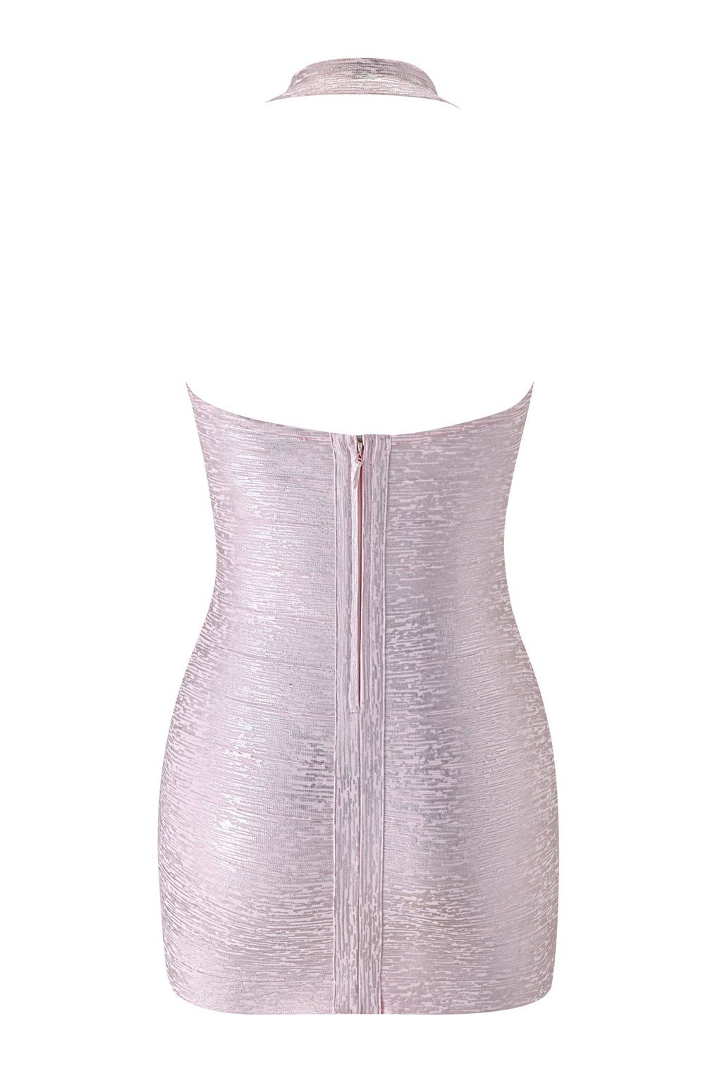 DressNovel AIDEN PLATINUM BANDAGE MINI DRESS - PINK PEARL