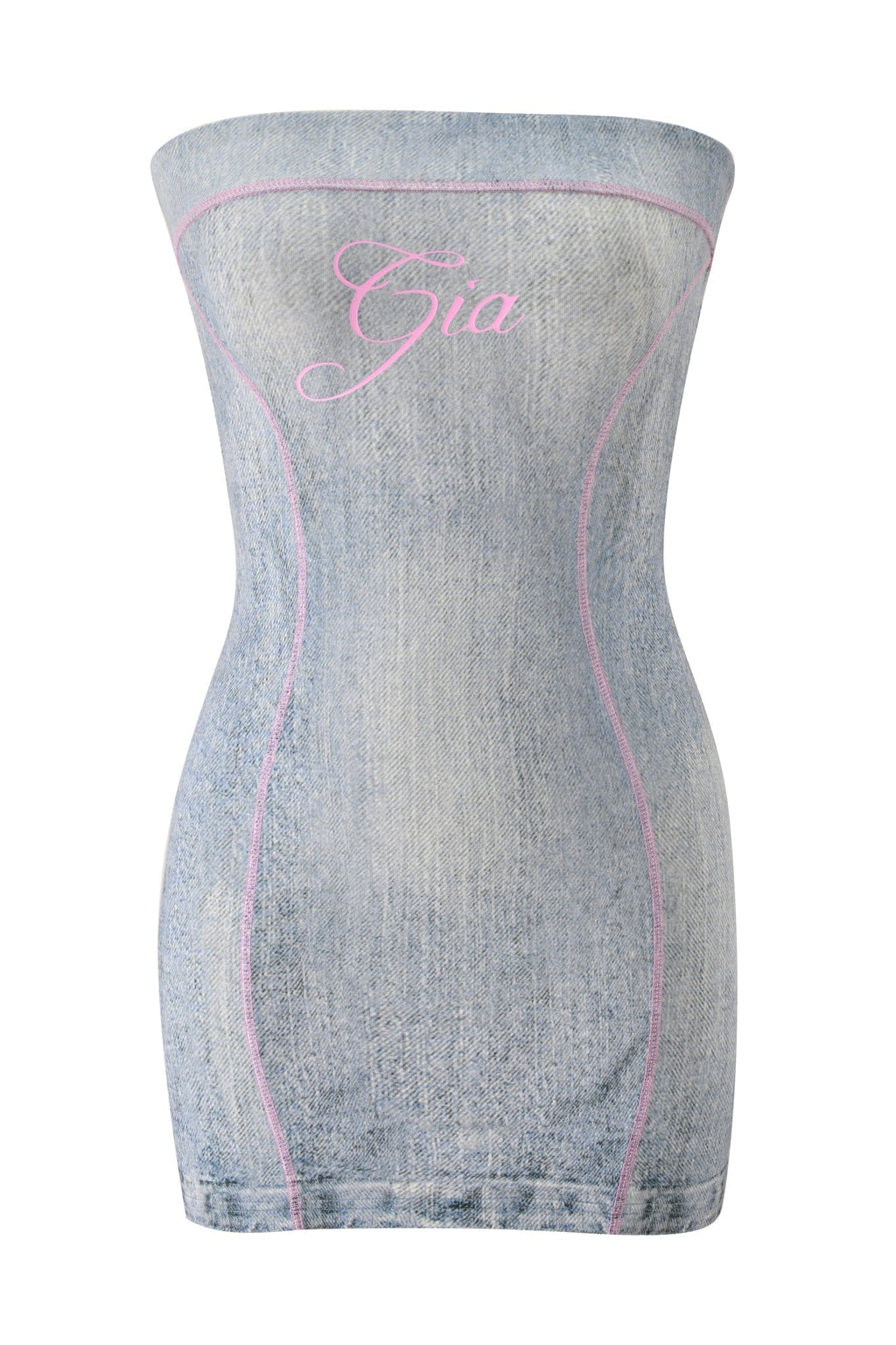 DressNovel BLARE TUBE MINI DRESS - DENIM TROMPE L'OEIL