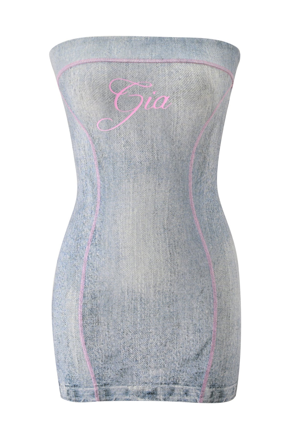 DressNovel BLARE TUBE MINI DRESS - DENIM TROMPE L'OEIL