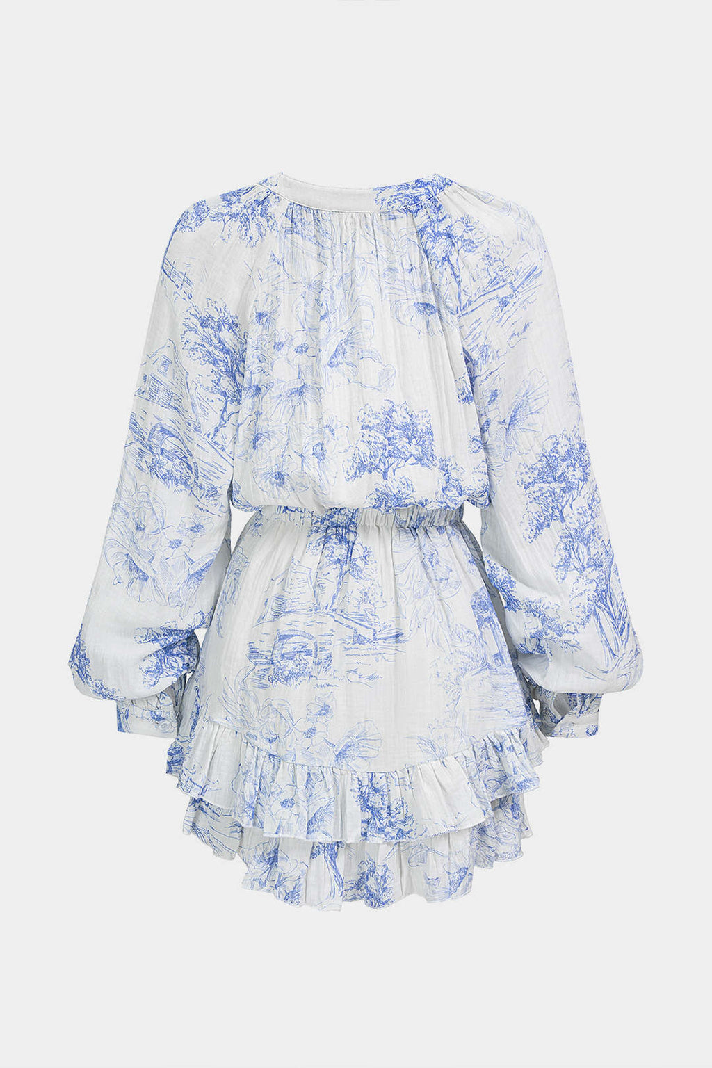 DressNovel Floral Print V-Neck Ruffle Hem Long Sleeve Mini Dress