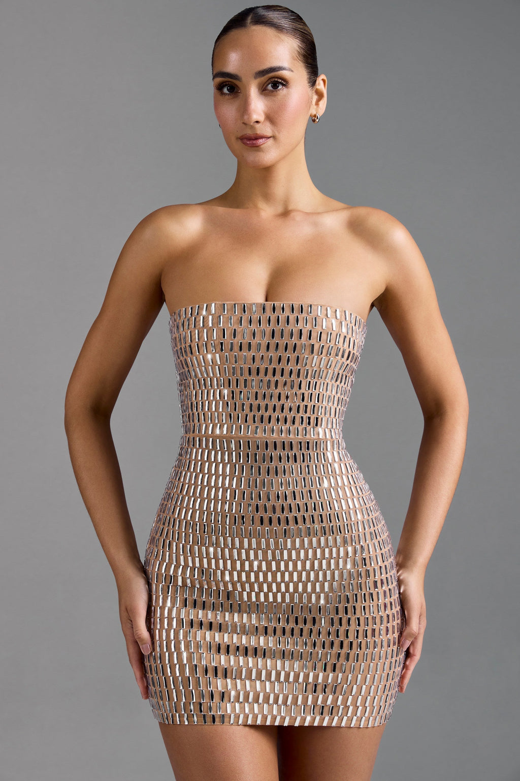 DressNovel Bandeau Mini Dress in Almond