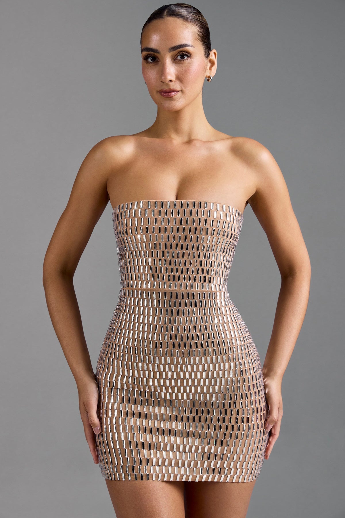 DressNovel Bandeau Mini Dress in Almond