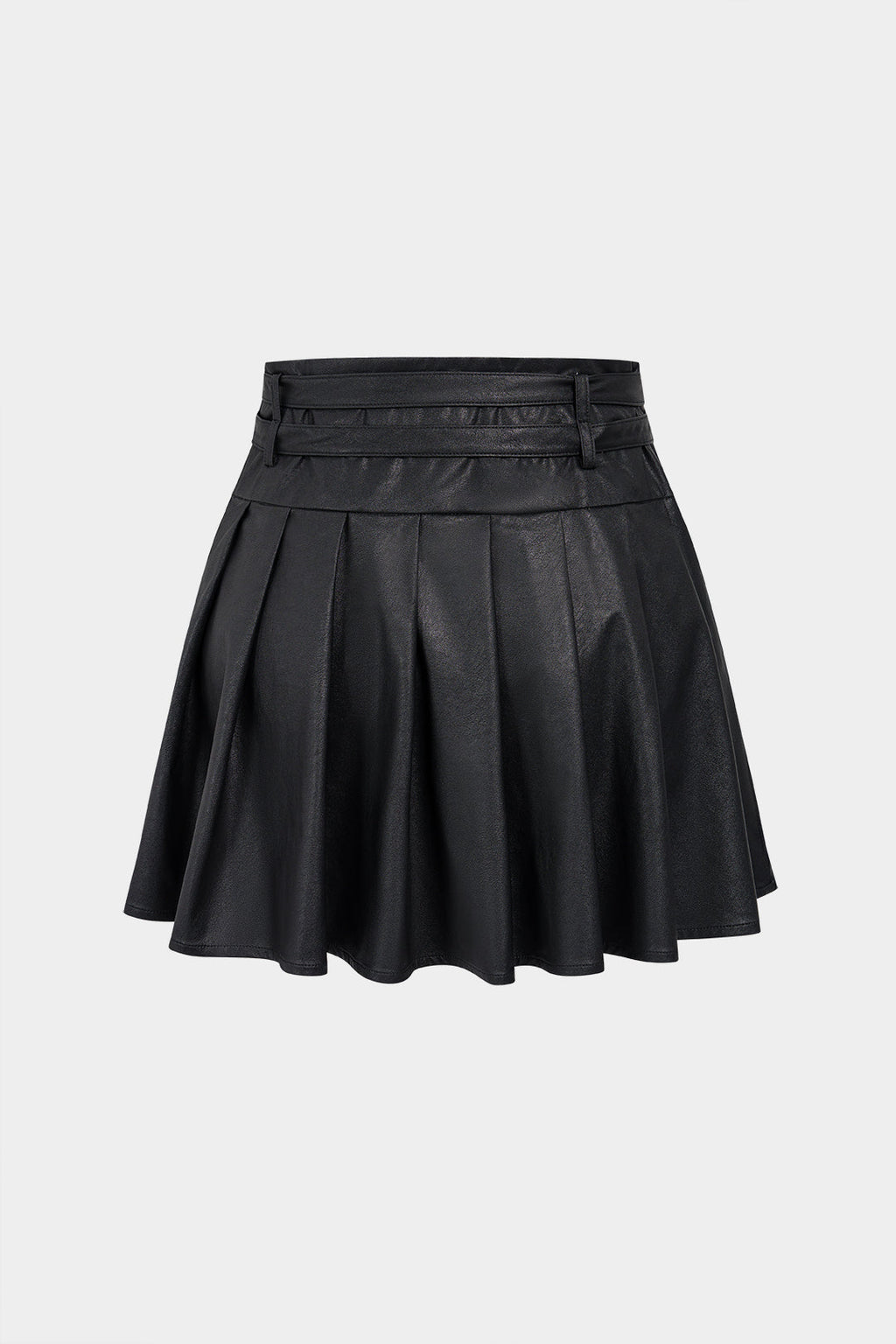 DressNovel Faux Leather Metallic Belted Mini Skirt