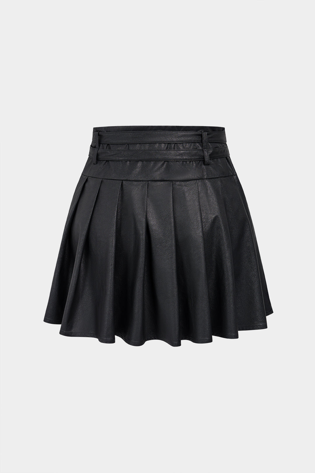 DressNovel Faux Leather Metallic Belted Mini Skirt