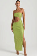 DressNovel Cut-Out Bandeau Maxi Dress in Pear Green